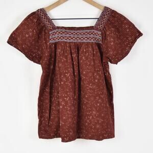 Madewell Square-Neck Smocked Top, XXS